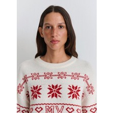 Mavi Kar Tanesi Jakarlı Beyaz Kazak 1710804-70057