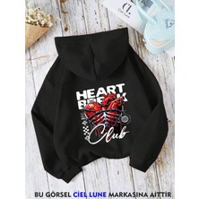 Nevermind Unisex Heart Break Baskılı Oversize Baskılı Kapşonlu Sweatshirt 3 Iplik Siyah