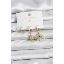 Skygo Göz Model Gold Renk Pirinç 3'lü Kadın Küpe Seti - TJ-BKP11439