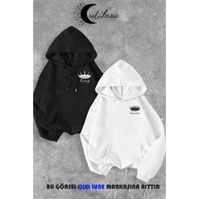 Nevermind Sevgili Çift Kombin King And Queen Baskılı Özel Tasarım Kapüşonlu Sweatshirt 2'li Set Takım