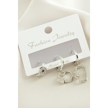 Bijuteri Net 3 Adet Kalp Zirkon Taşlı Küpe