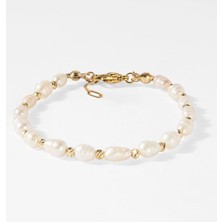 Taşmir Altın Kaplama Detaylı Gerçek Doğal Inci Bileklik