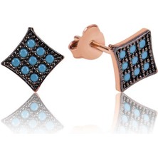 Özcömert Silver Gümüş Mavi Kare Çivili Küpe