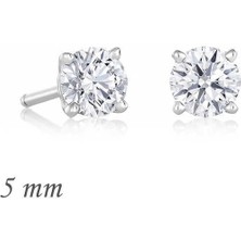 Özcömert Silver Gümüş Yuvarlak Tek Taş Zirkon Küpe - 5 mm