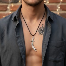 Alooya Koruyucu Zülfikar Kılıcı Gümüş Kaplama Deri İp Kolye