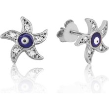 Özcömert Silver Gümüş Nazarlı Deniz Yıldızı Çivili Küpe