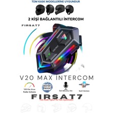 V20 Max 2 Kişi Bağlantılı Rgb Işıklı 1000MAH Bluetooth 5,3 Motosiklet Kask Kulaklık Intercom