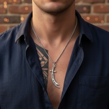 Alooya Koruyucu Zülfikar Kılıcı Gümüş Kaplama Örme Zincir Kolye