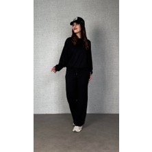 Tua Moda Kadın Uzun Kollu Bisiklet Yaka Viskon Iki Iplik Bluz ve Pantolon Ikili Takım