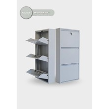 Mobilya Pratik Kilitli 3'lü Metal Ayakkabılık - Açık Gri