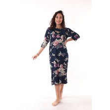 Asn Concept Kadın Çiçek Desenli Lacivert Elbise (Büyük Beden Seçeneğiyle)