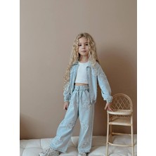 Jolly Kids Kız Çocuk Mavi Kalpli Kot Ceketli Pantolonlu Jean Kışlık Takım