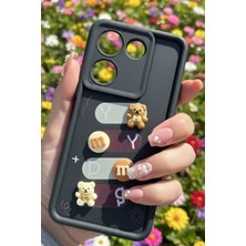 As Mobile Tecno Camon 20/20 Pro Uyumlu Kılıf Siyah Renk Ayıcık Figürlü 3D Kamera Korumalı Darbe Emici Yumuşak Silikon Kapak