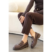 Stilbagshoes Elnora Çift Toka Detaylı Leofer Kadın Günlük Ayakkabı Kahve