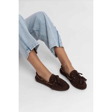 Stilbagshoes Adeline Yan Boncuk Detaylı Hakiki Deri Kadın Babet Kahve