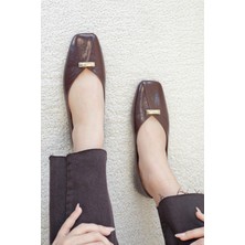 Stilbagshoes Amalia Toka Detaylı Küt Burun Kadın Babet Kahve