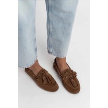 Stilbagshoes Adeline Yan Boncuk Detaylı Hakiki Deri Kadın Babet Taba