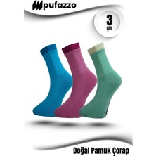 Pufazzo Kadın Spor Çorap 3'lü Set – Özel Tasarım Çift Lastik, Doğal Pamuk, Havlu Taban, Dikişsiz Tayt Çorabı