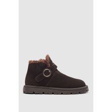 Selin Shoes Luva Hakiki Deri Ayarlanabilir Toka Detaylı Yandan Fermuarlı Kadın Bot- Kahve Süet