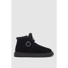 Selin Shoes Luva Hakiki Deri Ayarlanabilir Toka Detaylı Yandan Fermuarlı Kadın Bot- Siyah Süet