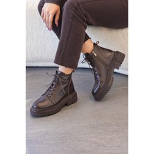 Stilbagshoes Olga Poli Taban Bağcıklı Hakiki Deri Kadın Bot Kahve
