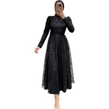 Tesettür Diyarı Kadın Payet Pul ve Simli Abiye - Siyah