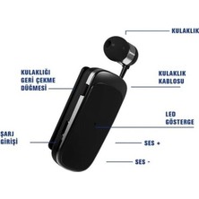 Elixem Makaralı Bluetooth Kulaklık Versiyon 5.0 Stereo Kablosuz Silikonlu Kulakiçi BLT38