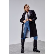 Bolivente Rosalia Siyah Oversize Kruvaze Kaşe Kaban
