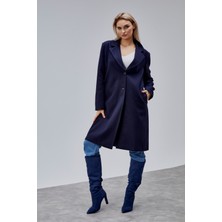 Bolivente Rosalia Lacivert Oversize Kruvaze Kaşe Kaban