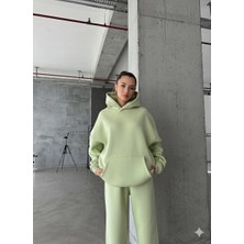 OEY Fashions 3 Iplik Şardonlu Kapşonlu Sweatshirt Mint P510436