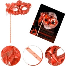 TE Dükkan Kırmızı Işıltılı Tutmalı Fotoğraf Çekimi Maskesi