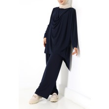 Sabr Sandy Drapeli Asimetrik Tunik & Pantolon Ikili Takım – Zarif Günlük Şıklık