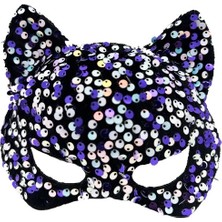 TE Dükkan Siyah Kadife Mor Beyaz Pullu Parti Maskesi