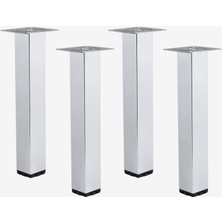 Badem10 Kare 4 Adet Tablalı 41 cm Krom Gümüş 6 cm Çap Metal Sehpa Masa Ayağı Mobilya Destek Yükseltici Ayak