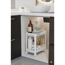 Deyhome 2 Katlı Tekerlekli Düzenleyici Raf | Mutfak Dolap Içi, Evye Altı ve Banyo Temizlik Malzemeleri Organizeri