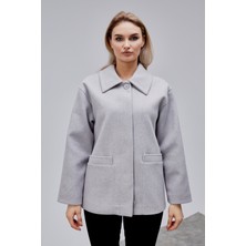 Bolivente Camille Gri Oversize Cep Detaylı Astarlı Kaşe Ceket