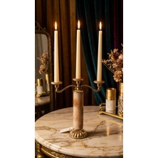 Montdekor El Yapımı Mermer Taşlı Bronz Şamdan