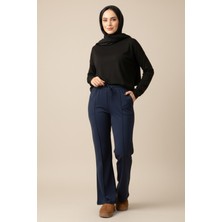 Lale Butik Nervür Dikiş Beli Lastikli Bağcıklı Pantolon 1887 Lacivert