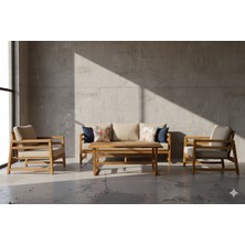 Zerka Concept Gamze Masif Ahşap Iroko Ağacı Oturma Grubu Bahçe Balkon Koltuk Takımı Turuncu 3+1+1+ Masa