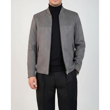 Terzi Adem İtalyan stil slim fit mevsimlik erkek süet mont gri T9175