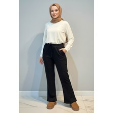 Lale Butik Nervür Dikiş Beli Lastikli Bağcıklı Pantolon 1887 Siyah