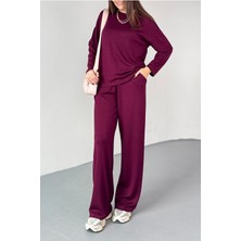 Studio Fashion 1988 Kadın Bordo Premium Modal Kumaş Bisiklet Yaka Uzun Kol Basic Ikili Takım