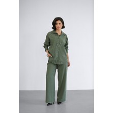 Studio Fashion 1988 Kadın Haki Premium Modal Salaş Gömlek Pantolon Takım