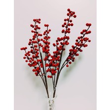 Oso Home Yapay Dal Kokina 5 Dallı 60 cm Kırmızı Orta Boy Yoğun Meyveli Yeni Yıl Yılbaşı