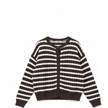 Studio Fashion 1988 Kadın Kahve Bisiklet Yaka Saç Örgü Triko Hırka