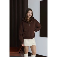 Mesga Butik 3 Iplik Şardonlu Kapşonlu Hoodie Frm Kahve P510437