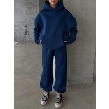 Mesga Butik 3 Iplik Şardonlu Kapşonlu Sweatshirt Lacivert P510436