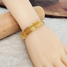 Day 5 Adet Bilezik Gold Gerçek Altın Görünümlü Ince Ajda Ray Parlak Sade Standart Ölçü