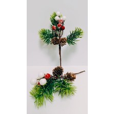 Oso Home 1 Adet 22 cm Kozalak ve Kırmızı-Beyaz Mini Kokina Yapraklı Kar Temalı Yılbaşı Süsü