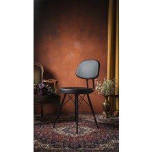 Kalafika Kav Mutfak Sandalyesi, Yemek, Bahçe, Kafe, Modern Sandalye - Siyah Deri